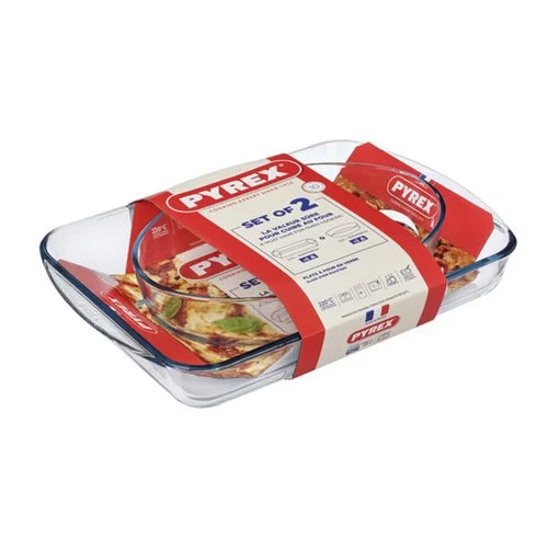 PYREX 2-Piece Glass Roasting Dish Set 345B + 239B + Sleeve