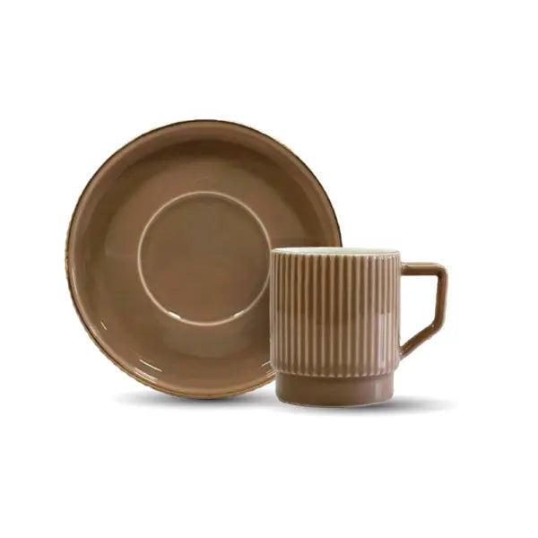 Dorsh Chateau-brown 12 Pieces Coffee Cups Set Gold Rim
