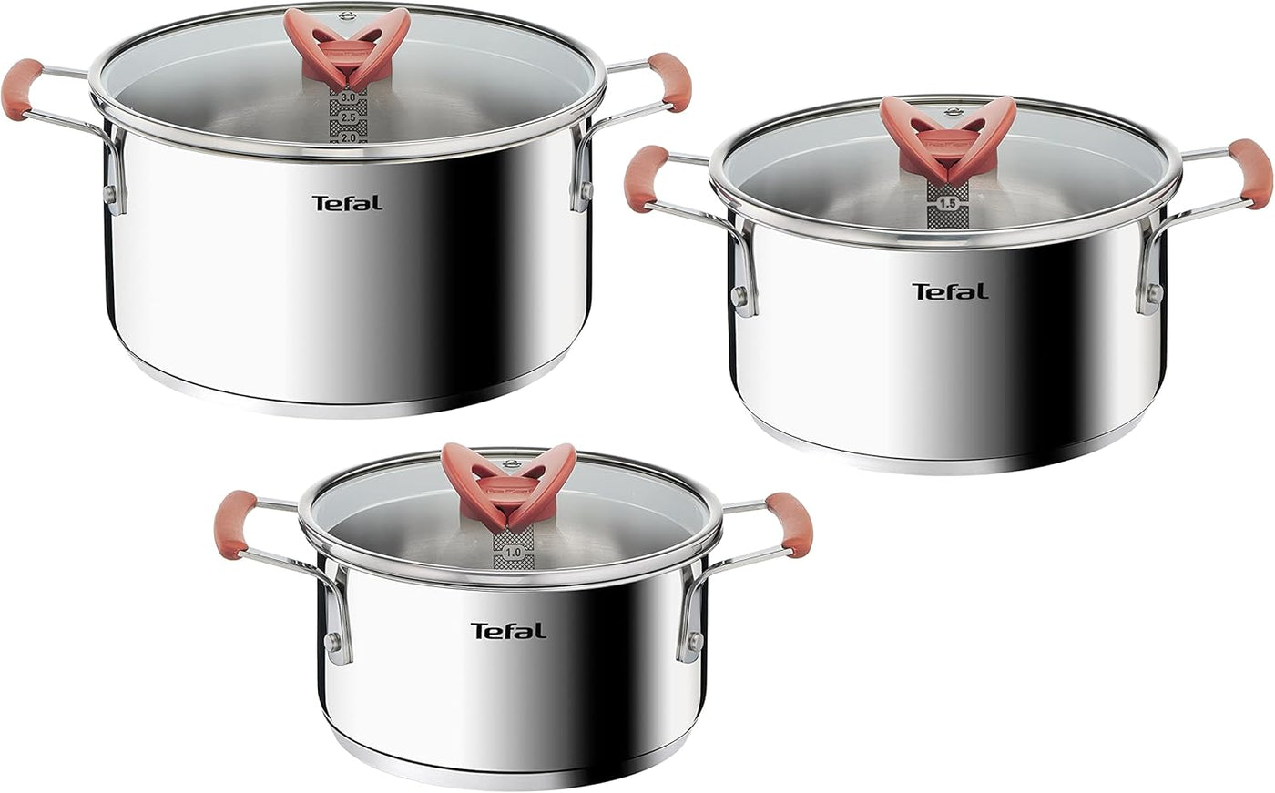 Tefal Optispace Stainless Steel 6 Pcs Stewpots 18/20/24+lid (orange)