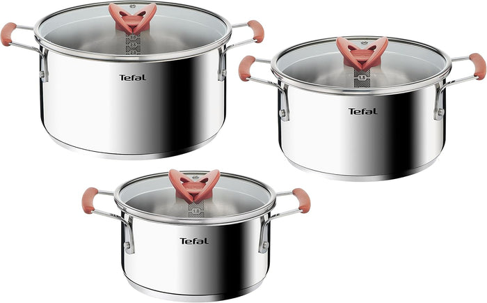 Tefal Optispace Stainless Steel 6 Pcs Stewpots 18/20/24+lid (orange)