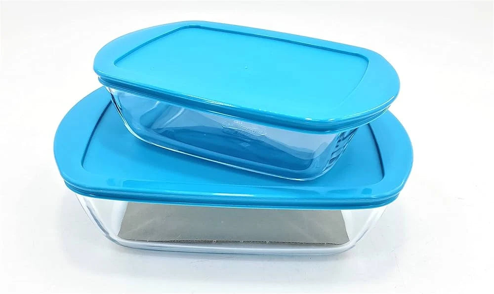 PYREX 2-Piece Glass Storage Set with Blue Lids
