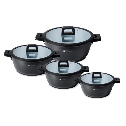 Dorsh Caserole Set - 4 Pcs Proglider Non-stick Marble Ceramic Coated , Die-casting Aluminum Flat Lids with Silicon Rim Casserole-(ø32 Cm + Ø28 Cm + Ø24 Cm + Ø20 Cm)