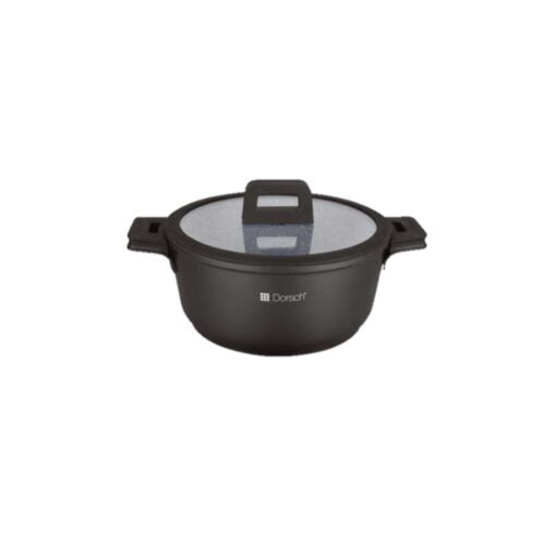 طاجن دورش - قطر 32 سم - سعة 9.1 لتر - طلاء رخامي سيراميك مانع للالتصاق من Proglider، أغطية زجاجية مسطحة من الألومنيوم المصبوب مع حافة سيليكون ومقابض سيليكون قابلة للإزالة الأبعاد: 32xارتفاع 14.6 سم