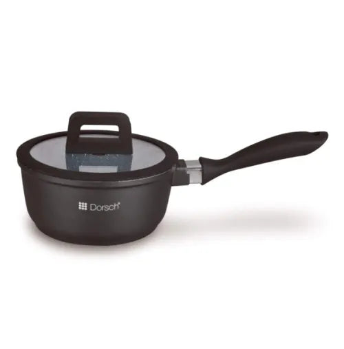 Dorsh Sauce Pan Ø18cm - 1.8 L Proglider Non-stick Marble Ceramic Coated Glass Flat Lids with Silicon Rim Dim: 18xh8.3cm