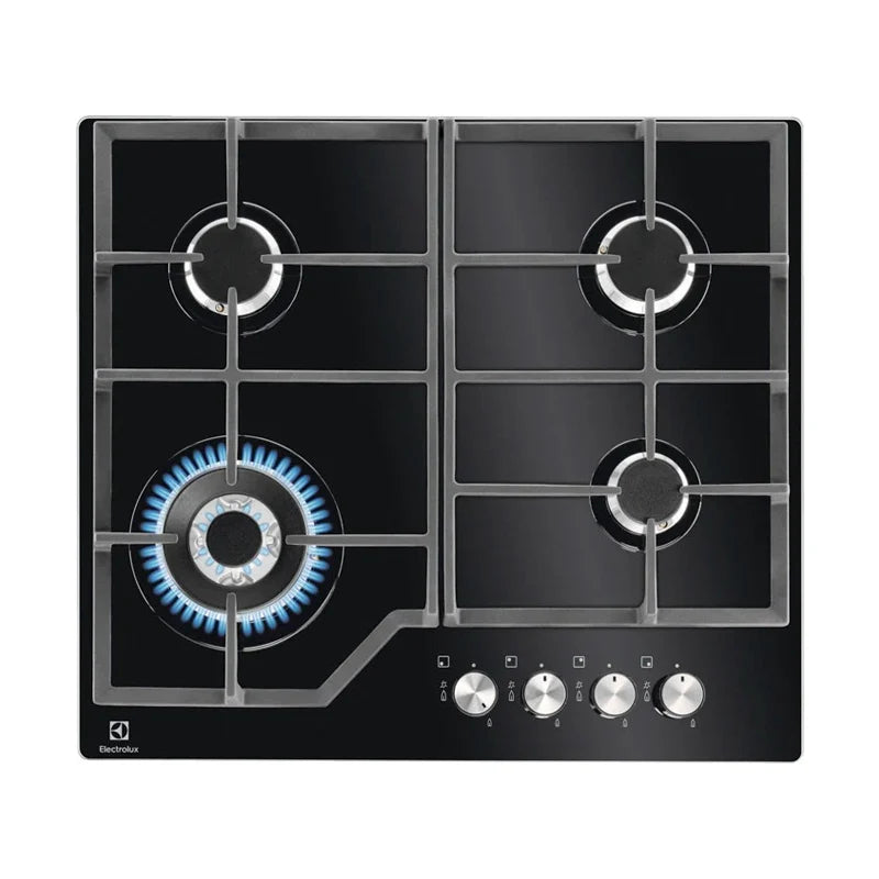 60cm Built-In Gas on Glass Hob with 4 Burners & Cast Iron Grids