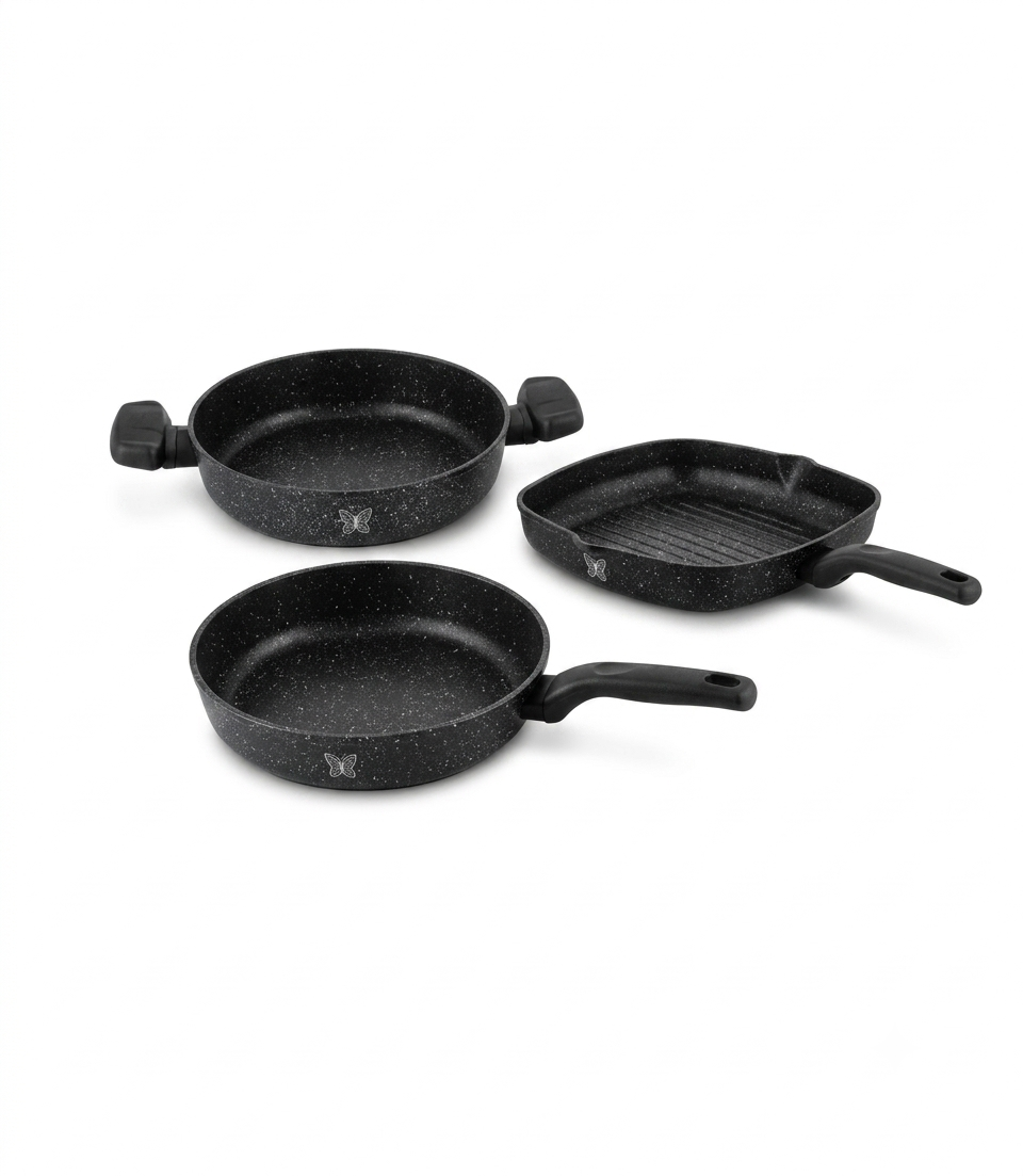 KORKMAZ of 3 Ornella Square Grill 28 cm + Frying Pan 24 cm + Omelette 20 cm