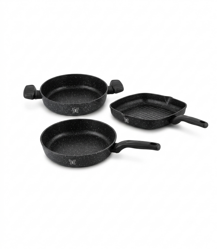 KORKMAZ of 3 Ornella Square Grill 28 cm + Frying Pan 24 cm + Omelette 20 cm