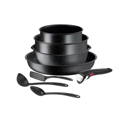 Tefal Ingenio Black Stone 8pcs:multipan 22,frypan 26,saucepan 16-20,3 Spatulas,1 Handle