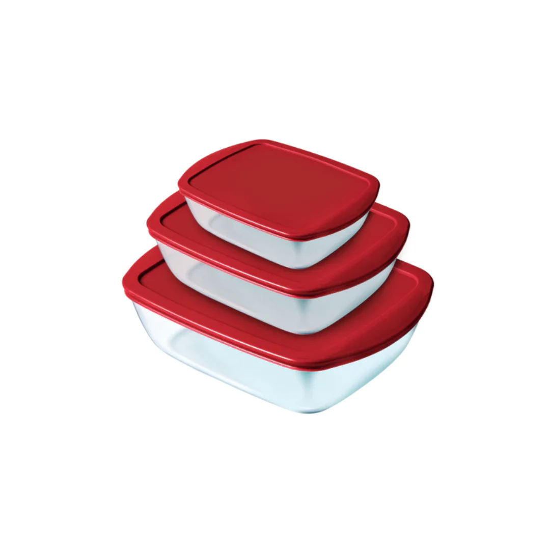 PYREX 3-Piece Glass Storage Set with Red Lids