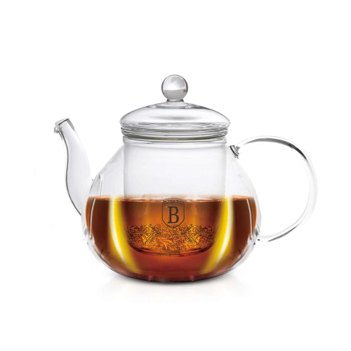 Berlinger Haus Glass Tea Pot with Glass Filter, 1L Black Silver Collection