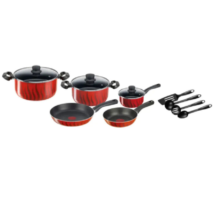Tefal Tempo Flame - 12pcs Set: FP 20/ 26, Saucepan 16+ Lid, Stewpots 22/ 26 + Lid, 4 Accessories (spoon, Slotted Spoon, Ladle, Long Spatula) + Glass Lids