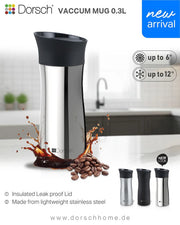 Dorsh Vacuum Mug 300ML - Chrome Keep Hot Up to 6 Hr. and Cold Up to 12 Hr. Double Wall Stainless Steel 18/10