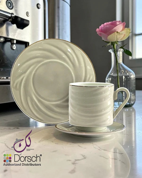 Dorsh Nova Beige 12 Pieces Coffee Cups Set Gold Rim