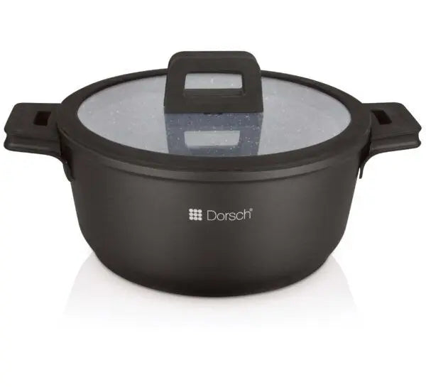 Dorsh Casserole - Ø36 Cm - 13.4 L Proglider Non-stick Marble Ceramic Coated, Die-casting Aluminum Glass Flat Lids with Silicon Rim Removable Silicon Handles Dim: 36xh17.0cm