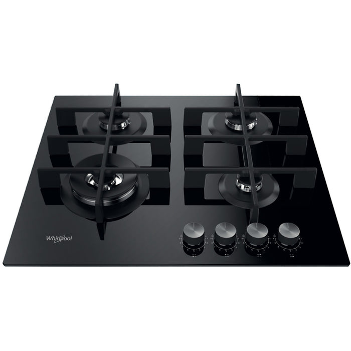 Whirlpool 60cm Built-In Gas Hob – 4 Burners – Black Glass
