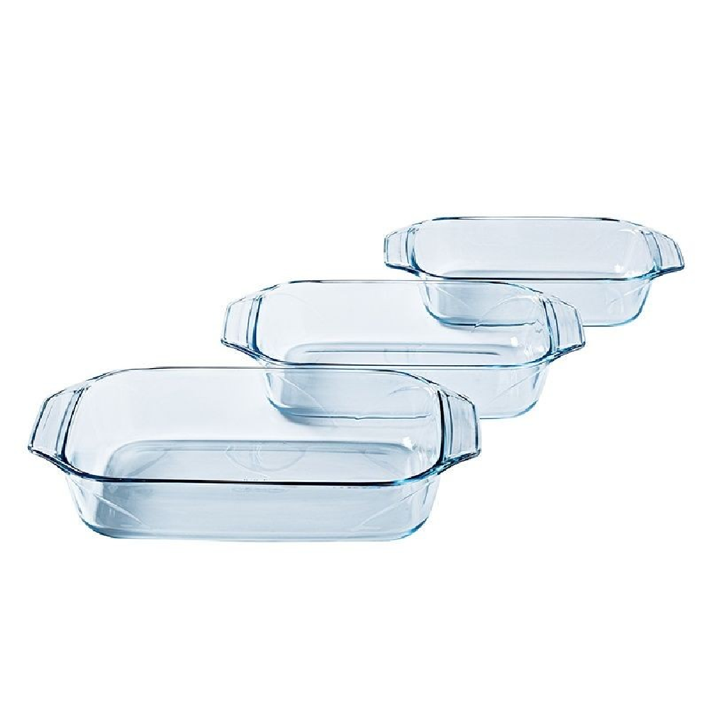 PYREX 3-Piece Rectangular Roasting Dish Set 31 cm + 35 cm + 39 cm