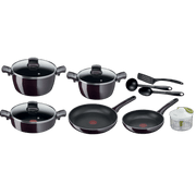 Tefal New G6 Resist Intense - 12pcs Set: Frypan 24-28 Cm, Stewpot 22/26 Cm W/glass Lid, Shallow Pot 26 Cm W/ Glass Lid, Spoon, Ladle & Spatula, Manual Chopper